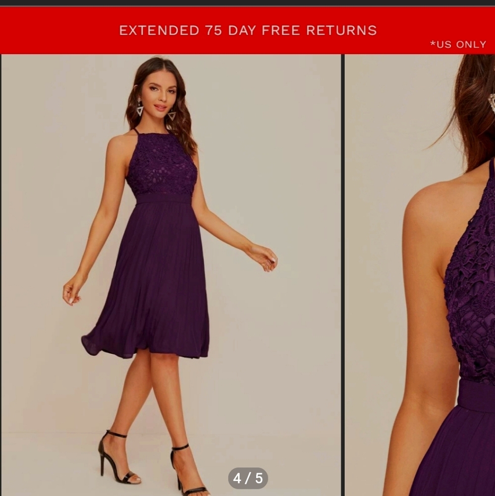 SHEIN Guipure Lace Bodice Halter Dress